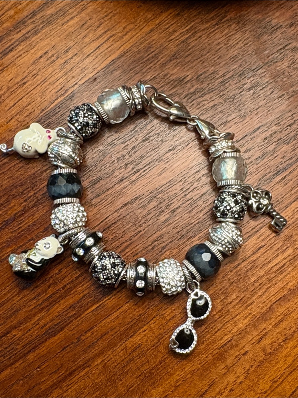 Brighton custom Silver-Tone Black & Silver Charm Bracelet w/ Rhinestone Accents